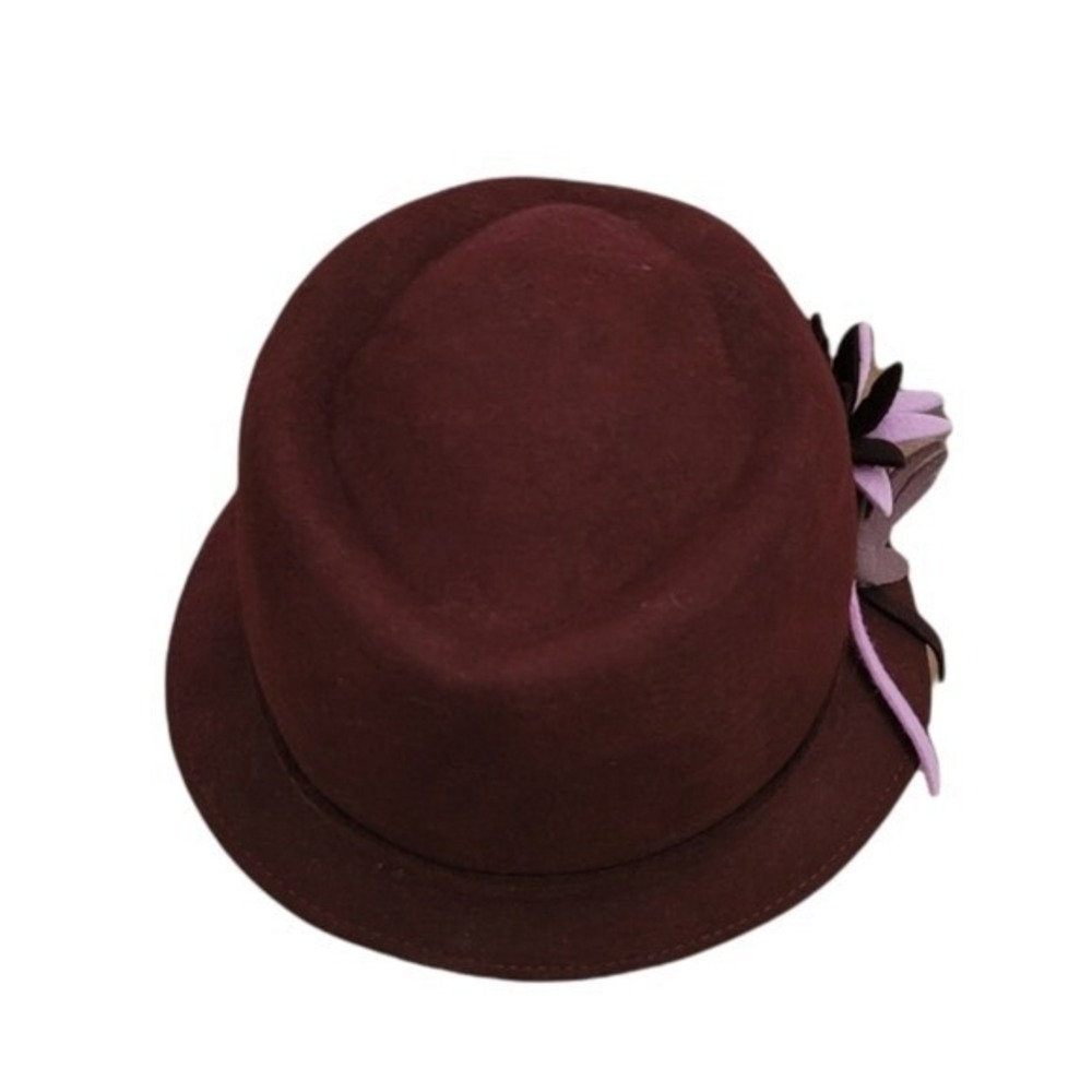Lorenzo Burgundy 100% Wool Cloche Hat Made in Italy Floral Accent Vintage - Picture 5 of 6